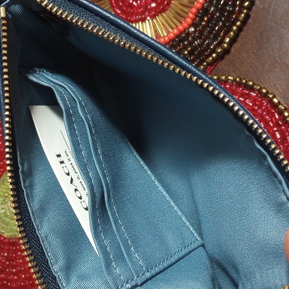 Coach Denim Corner Zip Wristlet With Cherry Charm - Picture 15 of 16